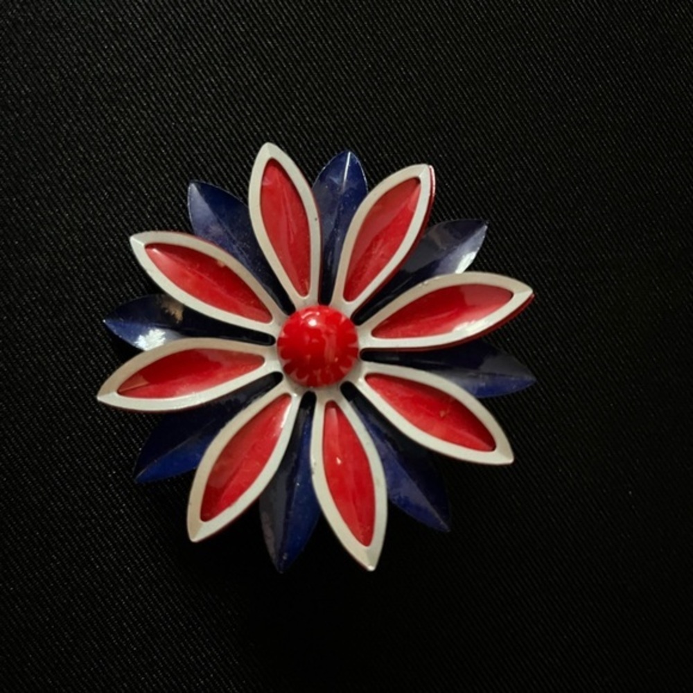 Vintage Red, White, and Blue Flower Brooch